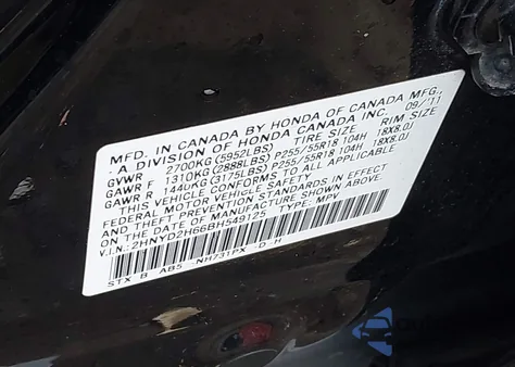 2011 Acura Mdx Technology Package z USA, uszkodzony, nr VIN 2HNYD2H66BH549125